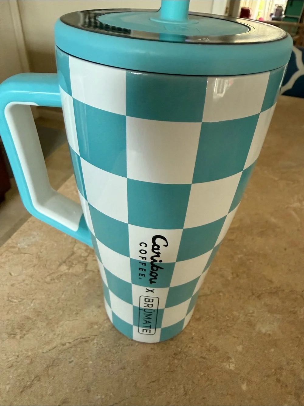 ERA 30oz Caribu Coffee Brumate Checkered Teal & White Leakproof Tumbler